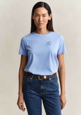 GANT - Gant γυναικείο T-shirt με κεντημένο script graphic logo Regular Fit - 4201450 Μπλε Ανοιχτό