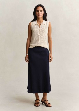 GANT - Gant γυναικεία midi φούστα ψηλόμεση με λινάρι Relaxed Fit - 4400231 Μπλε Σκούρο
