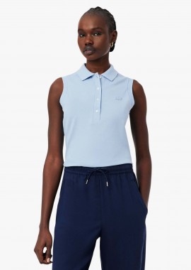 LACOSTE - Lacoste γυναικεία μπλούζα πόλο αμάνικη πικέ με κεντημένο λογότυπο Slim Fit - PF5445 Μπλε Ανοιχτό