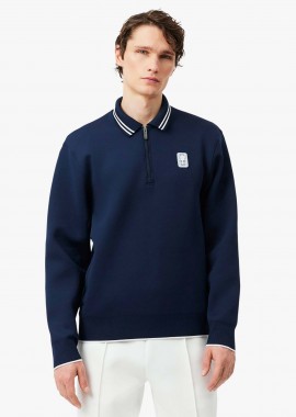 LACOSTE - Lacoste ανδρική μπλούζα φούτερ με γιακά και tennis patch Relaxed Fit - SH0271 Μπλε Σκούρο