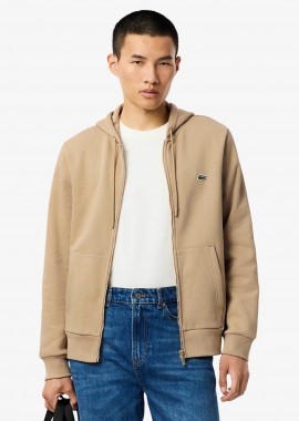 LACOSTE - Lacoste ανδρική ζακέτα φούτερ με κουκούλα και κεντημένο λογότυπο Classic Fit - SH9626 Μπεζ