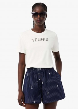 LACOSTE - Lacoste γυναικείο T-shirt με διάτρητο κέντημα Tennis Regular Fit - TF1831 Λευκό