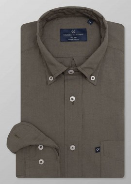 OXFORD COMPANY - Oxford Company ανδρικό sport πουκάμισο button down μονόχρωμο Regular Fit - L310-BN11.15 Λαδί