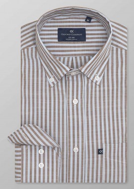 OXFORD COMPANY - Oxford Company ανδρικό sport πουκάμισο button down ριγέ Regular Fit - F125-BZ10.01 Καφέ