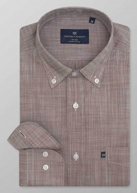 OXFORD COMPANY - Oxford Company ανδρικό sport πουκάμισο button down μονόχρωμο Regular Fit - F110-BZ10.07 Καφέ Ανοιχτό