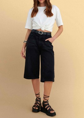 ATTRATTIVO - Attrattivo γυναικείο denim σορτς με ζώνη - 9923096 Μαύρο