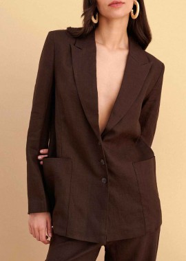 ATTRATTIVO - Attrativo γυναικείο λινό σακάκι μονόχρωμο Straight Fit - 9923004 Καφέ