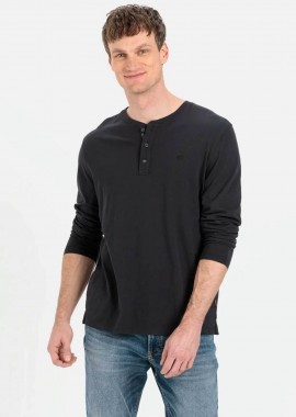 CAMEL ACTIVE - Camel Active ανδρική μακρυμάνικη μπλούζα henley με κεντημένο monogram Regular Fit - C261NOS-409371-9T85N Μαύρο