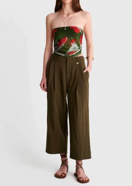 'ALE - 'ALE γυναικείο παντελόνι με πιέτες Wide Leg - 8923060 Χακί