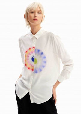 DESIGUAL - Desigual γυναικείο πουκάμισο μονόχρωμο με πολύχρωμο off-focus geometric print