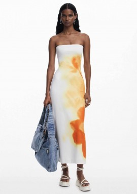 DESIGUAL - Desigual γυναικείο φόρεμα midi στραπλές με print