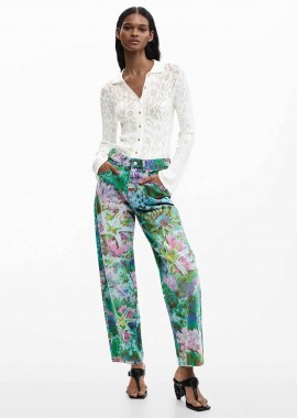 DESIGUAL - Desigual γυναικείo τζιν παντελόνι με floral κεντήματα