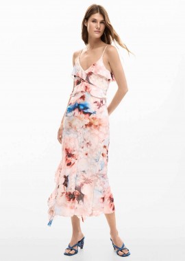DESIGUAL - Desigual γυναικείο midi αμάνικο φόρεμα με floral print και ασύμμετρο τελείωμα