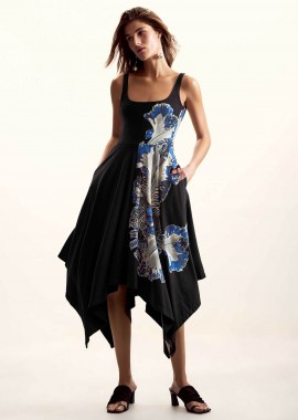 DESIGUAL - Desigual γυναικείο midi αμάνικο φόρεμα με floral print και ασύμμετρο τελείωμα