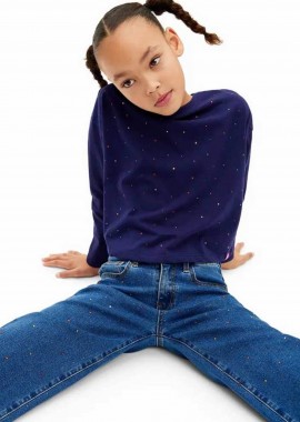 DESIGUAL - Desigual παιδική μακρυμάνικη μπλούζα με πουά σχέδιο - 24WGTK01 Μπλε Σκούρο