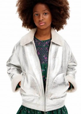 DESIGUAL - Desigual παιδικό μπουφάν μεταλλιζέ με λεπτομέρειες απο faux γούνα - 24WGEW11 Ασημί
