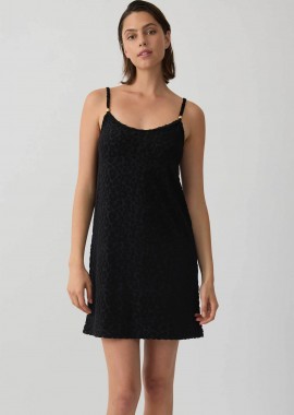 MINERVA - Minerva γυναικείο mini φόρεμα αμάνικο πετσετέ με leopard pattern - 90-53341-002-045 Μαύρο