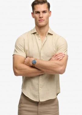 SUPERDRY & CO - Superdry ανδρικό λινό πουκάμισο με κεντημένο λογότυπο Relaxed Fit