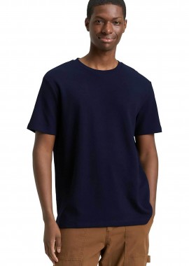 TOM TAILOR - Tom Tailor ανδρικό T-shirt structured μονόχρωμο Basic Fit - 1049041 Μπλε Σκούρο
