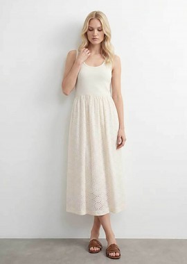 VERO MODA - Vero Moda γυναικείο midi φόρεμα αμάνικο μονόχρωμο με διάτρητο σχέδιο Regular Fit - 10344231 Λευκό