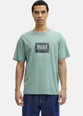 JACK & JONES - JACK & JONES ανδρικό T-shirt μονόχρωμο με logo print Regular Fit - 12288097 Βεραμάν