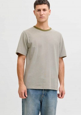 JACK & JONES - JACK & JONES ανδρικό T-shirt πικέ με ανάγλυφο λογότυπο Regular Fit - 12276801 Λαδί