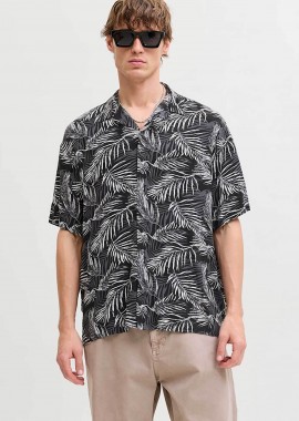 JACK & JONES - JACK & JONES ανδρικό κοντομάνικο πουκάμισο με floral print Relaxed Fit - 12288854 Μαύρο