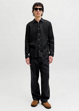 JACK & JONES - JACK & JONES ανδρικό λινό παντελόνι chino Loose Fit - 12253120 Μαύρο