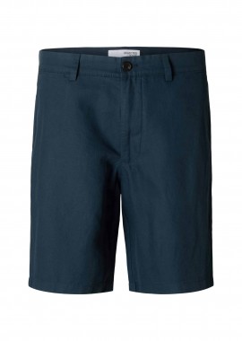 SELECTED - Selected ανδρική βερμούδα chino με λινό Regular Fit - 16096753 Μπλε Σκούρο