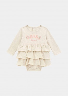 GUESS - Guess βρεφικό φόρεμα φορμάκι με βολάν και κεντημένο λογότυπο - S4YG12KAE14 Ροζ Ανοιχτό