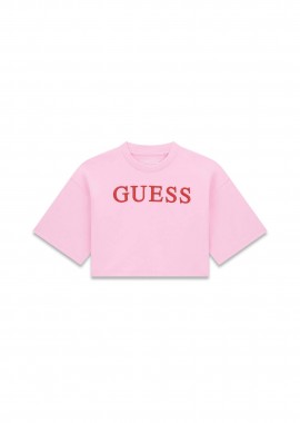 GUESS - Guess παιδικό T-shirt με κεντημένο λογότυπο Boxy Fit - J6RI11KCNQ4 Ροζ