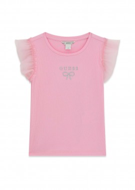 GUESS - Guess παιδικό T-shirt με κεντημένο λογότυπο και τούλι - K6RI12KCU20 Ροζ