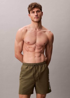 CALVIN KLEIN - Calvin Klein ανδρικό μαγιό σορτς medium με λογότυπο στο πλάι - LV00N61047 Λαδί