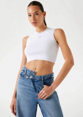 GUESS - Guess γυναικείο αμάνικο τοπ cropped Slim Fit - W4GZ34Z3F40 Λευκό