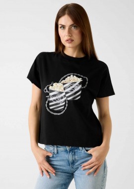 GUESS - Guess γυναικείο T-shirt με ανάγλυφο print και στρας Regular Fit - W6RI28I3Z14 Μαύρο