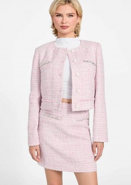 GUESS - Guess γυναικείο jacket tweed με διακοσμητικές χάντρες - W6RL54WJ632 Ροζ