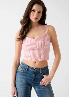 GUESS - Guess γυναικείο αμάνικο τοπ με ριγέ σχέδιο cropped Slim Fit - W6GH38W1848 Ροζ
