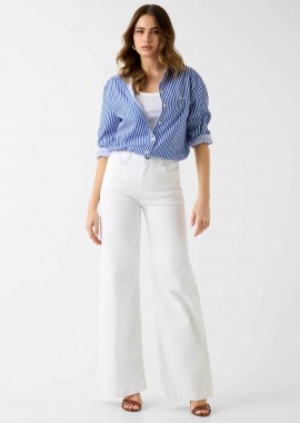 GUESS - Guess γυναικείο πουκάμισο με ριγέ σχέδιο Regular Fit - W6GH39W1849 Λευκό - Μπλε