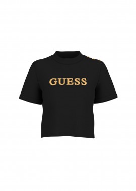 GUESS - Guess γυναικείο T-shirt και ανάγλυφο λογότυπο με στρας Regular Fit - W6GI06K3018 Μαύρο