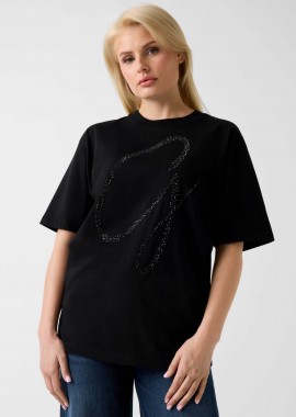 GUESS - Guess γυναικείο T-shirt και ανάγλυφο λογότυπο με στρας Oversized Fit - W6GI39K3478 Μαύρο
