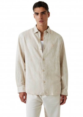 GUESS - Guess ανδρικό πουκάμισο μονόχρωμο Regular Fit - M6GH24W1715 Taupe
