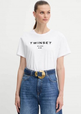 TWINSET - Twinset γυναικείο T-shirt με ανάγλυφο λογότυπο - 252TP2050 Λευκό