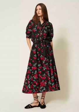 TWINSET - Twinset γυναικεία midi φούστα από ποπλίνα με all-over print - 261TT2594 Μαύρο