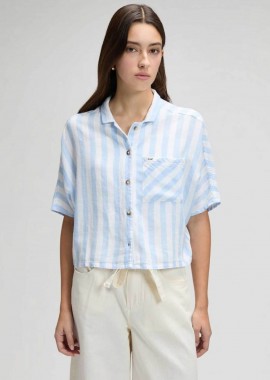 LEE - Lee® γυναικείο πουκάμισο cropped με ριγέ σχέδιο Regular Fit - 112378262 Γαλάζιο