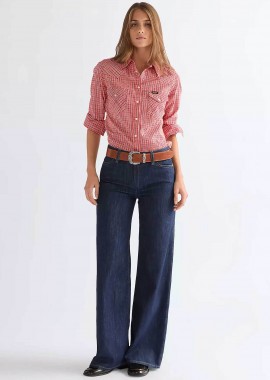 WRANGLER - Wrangler® γυναικείο τζιν παντελόνι πεντάτσεπο Wide Leg - 112378172 Denim Blue Σκούρο