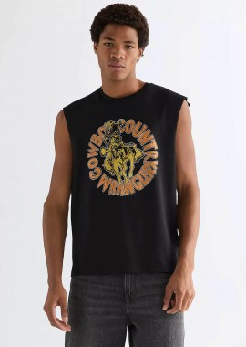 WRANGLER - Wrangler® ανδρική αμάνικη μπλούζα με graphic print Relaxed Fit - 112377993 Μαύρο