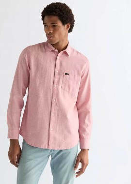 WRANGLER - Wrangler® ανδρικό πουκάμισο με λινάρι και τσέπη Regular Fit - 112378038 Ροζ