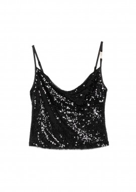 VERSACE JEANS COUTURE - Versace Jeans Couture γυναικείο τοπ με παγιέτα - 80HAM236J0267 Μαύρο