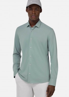 BOGGI MILANO - Boggi Milano ανδρικό πουκάμισο πικέ μονόχρωμο Regular Fit - BO25P003405 Βεραμάν Ανοιχτό