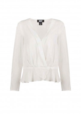 DKNY - DKNY γυναικεία μπλούζα μονόχρωμη κρουαζέ - P34ANQ01 Λευκό
